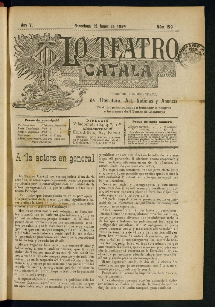 Miniatura de Lo Teatro Catalá del 13 de janer de 1894
