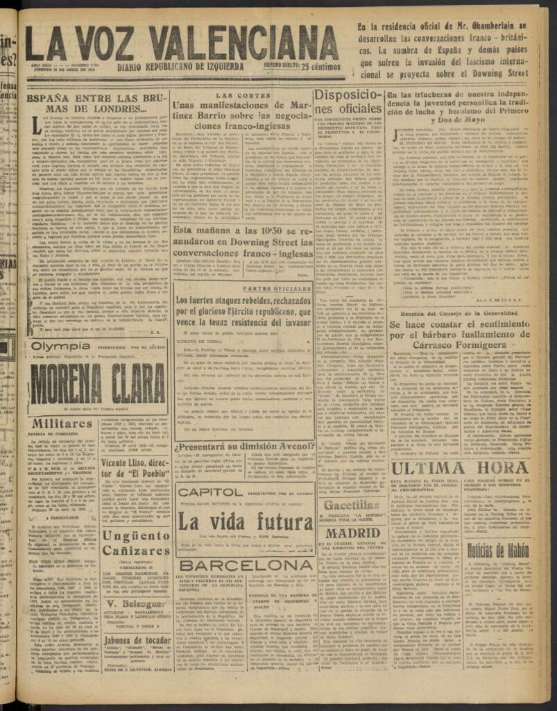 Miniatura de La Voz Valenciana del 29 de abril de 1938