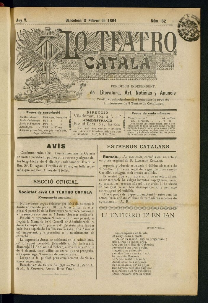 Miniatura de Lo Teatro Catalá del 3 de febrer de 1894