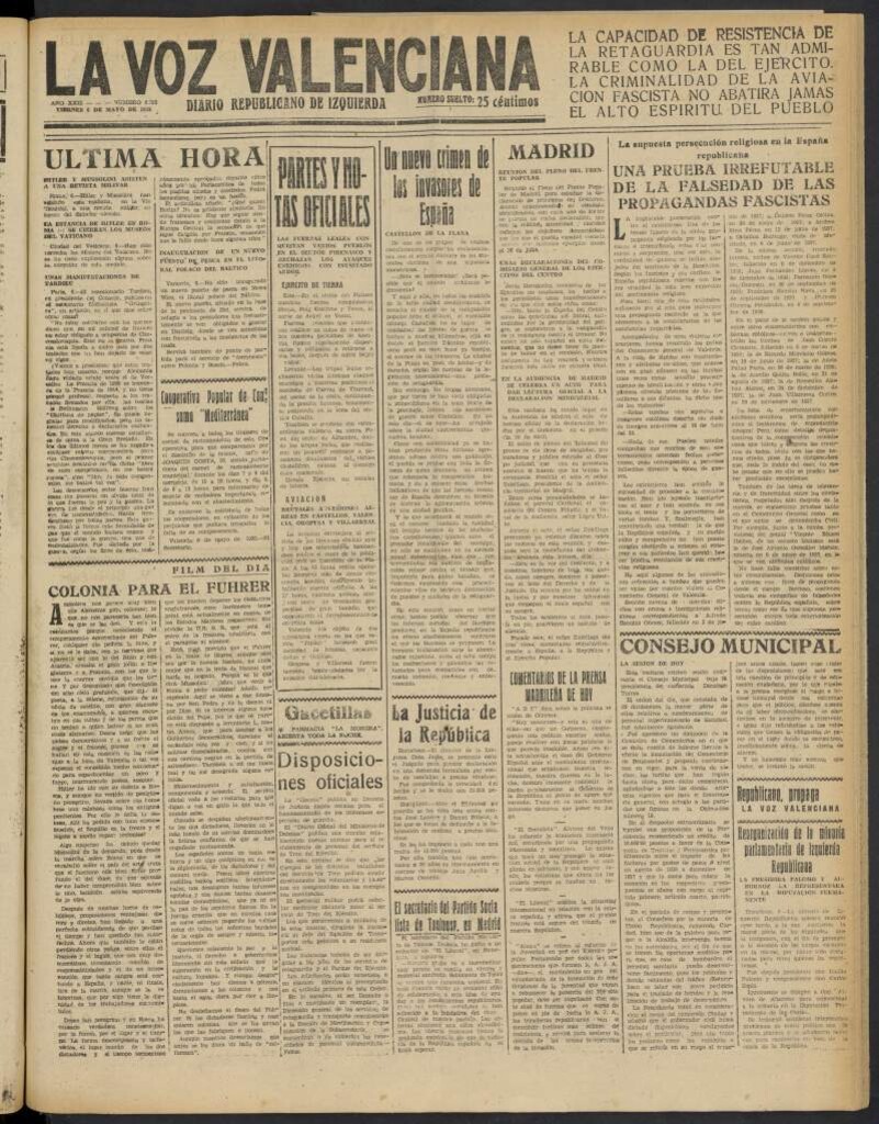 Miniatura de La Voz Valenciana del 6 de mayo de 1938
