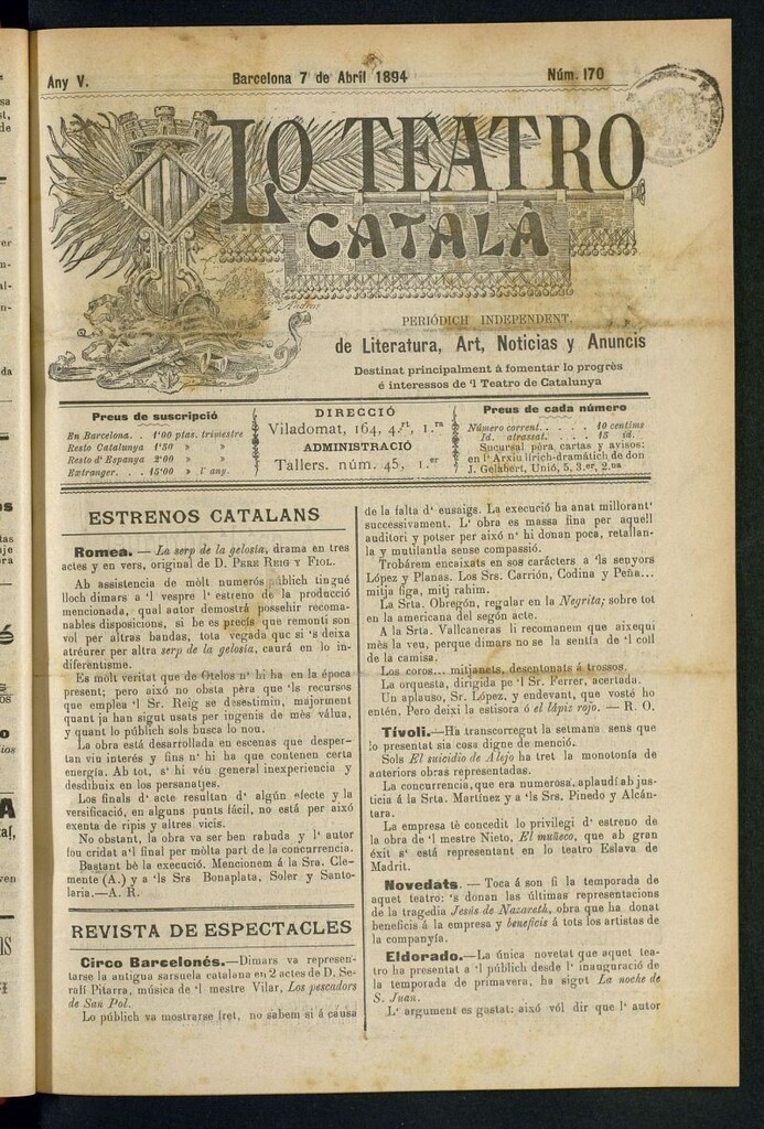 Miniatura de Lo Teatro Catalá del 7 de abril de 1894