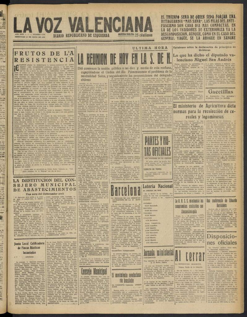 Miniatura de La Voz Valenciana del 11 de mayo de 1938