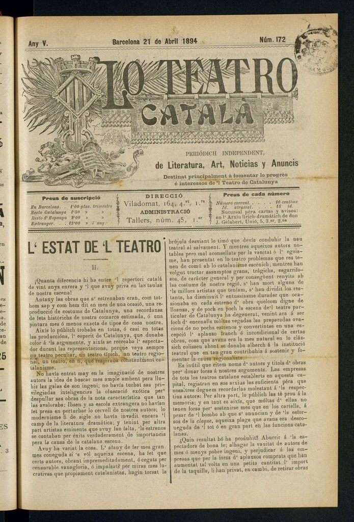 Miniatura de Lo Teatro Catalá del 21 de abril de 1894