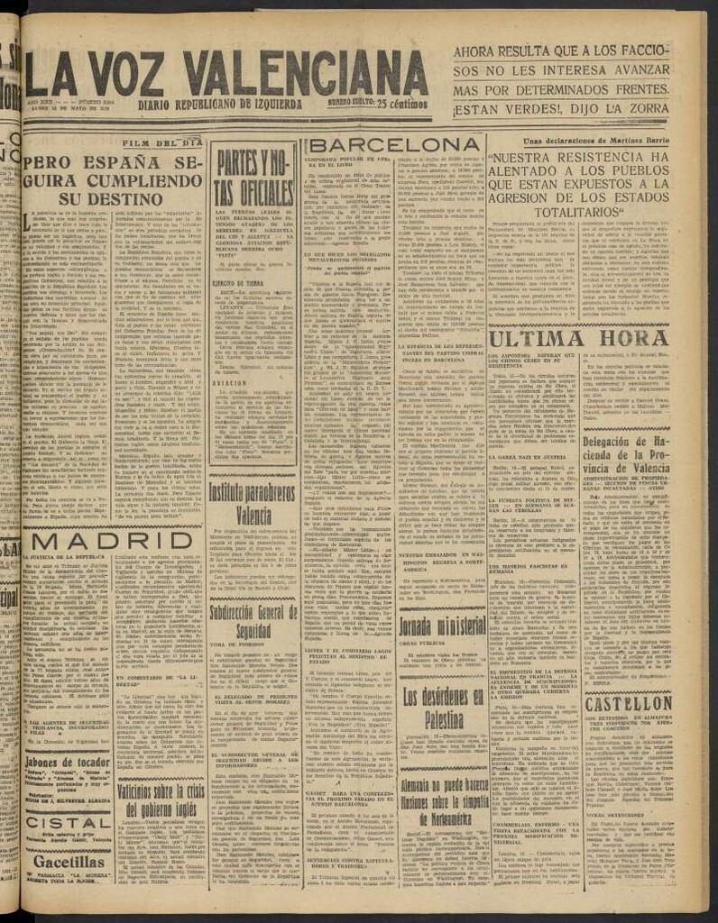 Miniatura de La Voz Valenciana del 16 de mayo de 1938