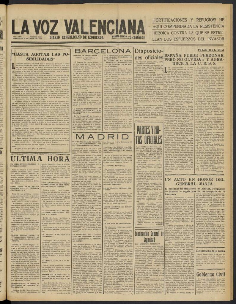Miniatura de La Voz Valenciana del 18 de mayo de 1938