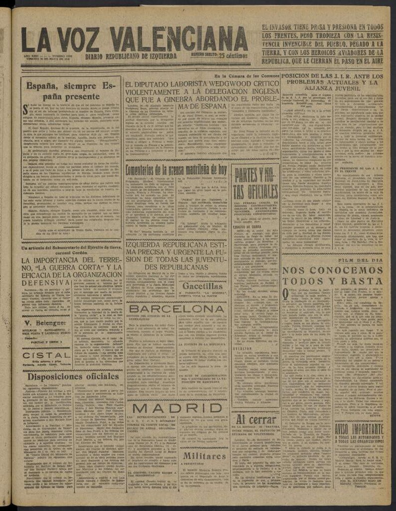 Miniatura de La Voz Valenciana del 20 de mayo de 1938