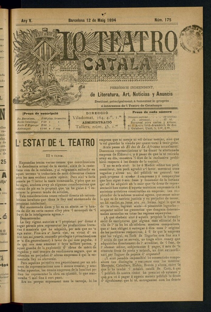 Miniatura de Lo Teatro Catalá del 12 de maig de 1894