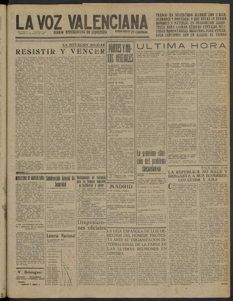 Miniatura de La Voz Valenciana del 21 de mayo de 1938