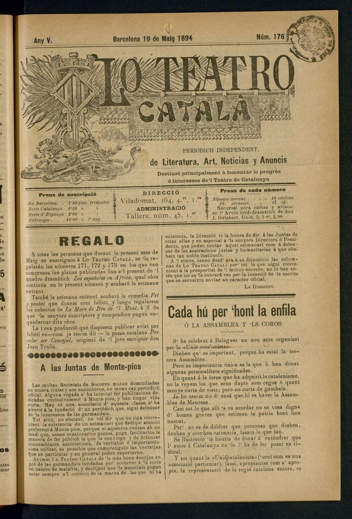Miniatura de Lo Teatro Catalá del 19 de maig de 1894