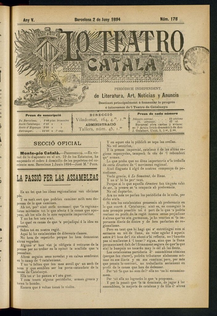 Miniatura de Lo Teatro Catalá del 2 de juny de 1894