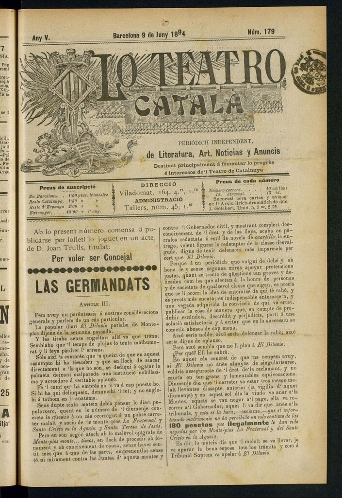 Miniatura de Lo Teatro Catalá del 9 de juny de 1894