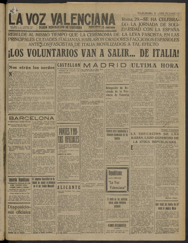 Miniatura de La Voz Valenciana del 29 de mayo de 1938