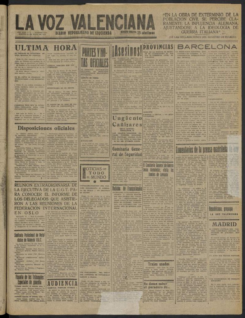 Miniatura de La Voz Valenciana del 31 de mayo de 1938
