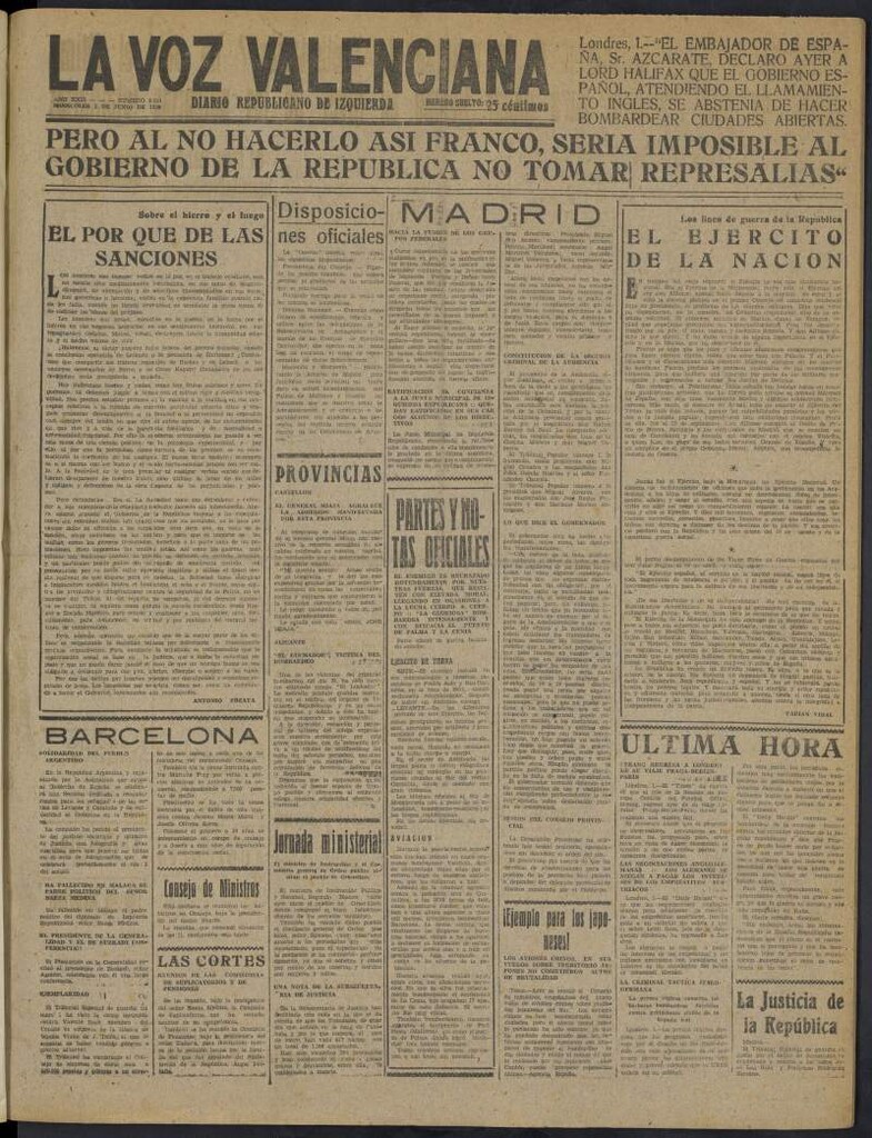 Miniatura de La Voz Valenciana del 1 de junio de 1938