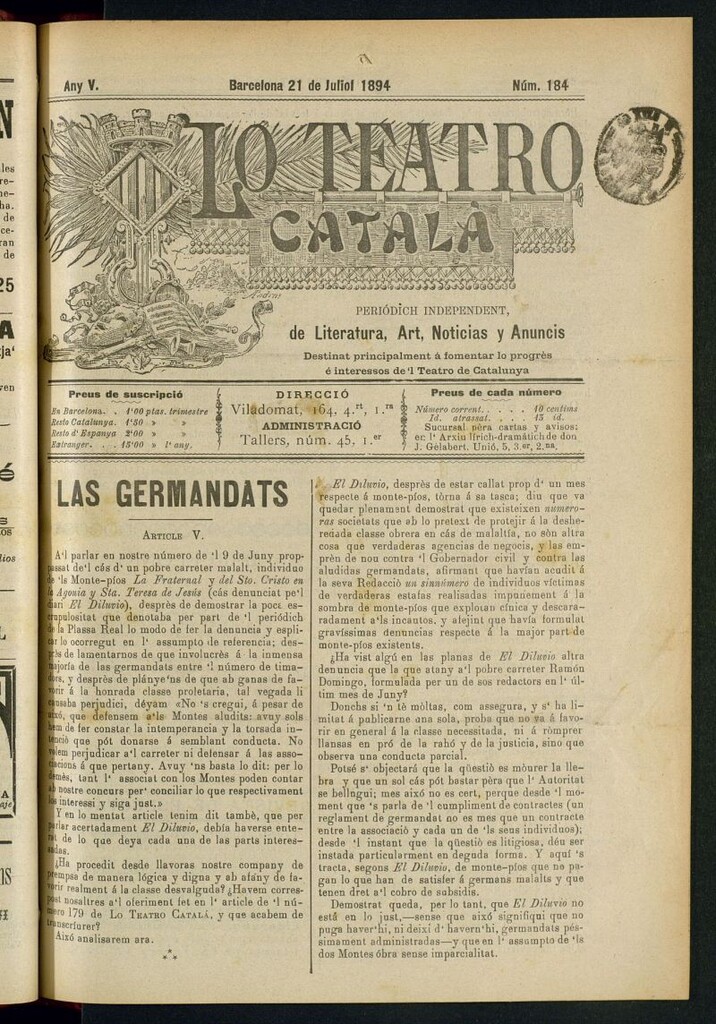 Miniatura de Lo Teatro Catalá del 21 de juliol de 1894