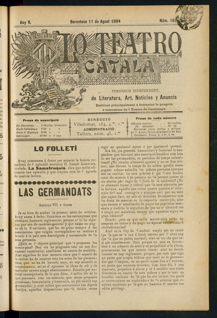 Miniatura de Lo Teatro Catalá del 11 de agost de 1894