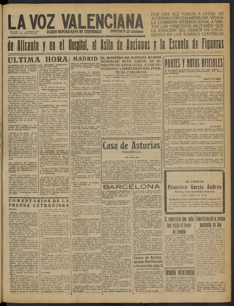Miniatura de La Voz Valenciana del 9 de junio de 1938