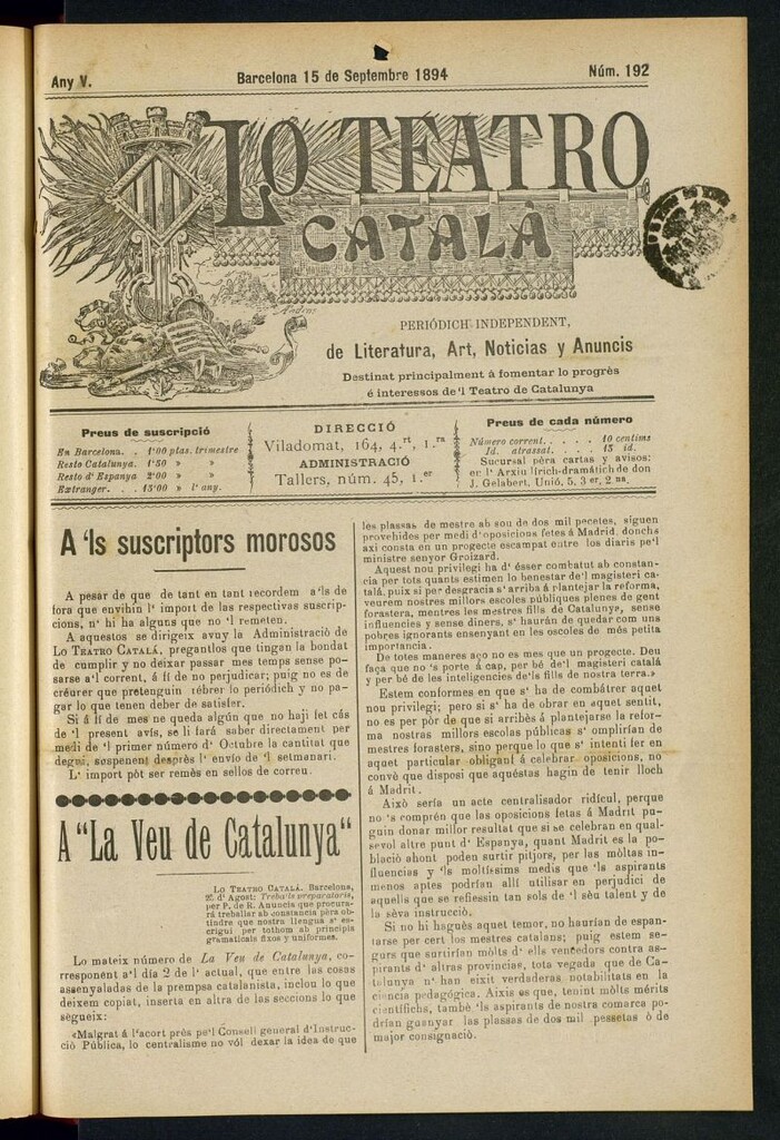 Miniatura de Lo Teatro Catalá del 15 de septembre de 1894