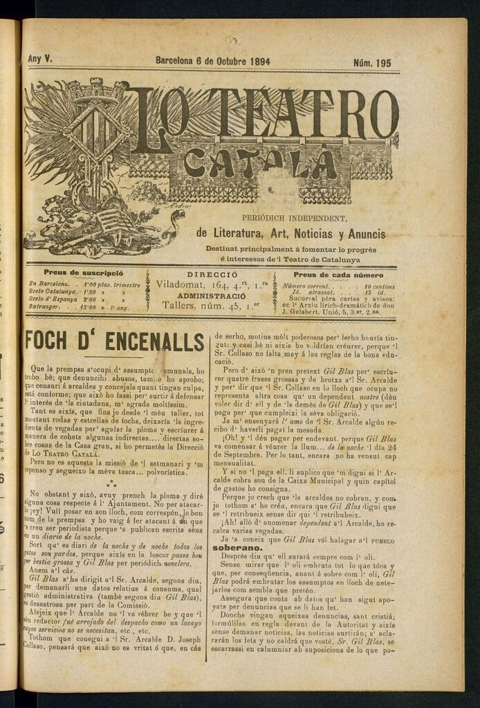 Miniatura de Lo Teatro Catalá del 6 de octubre de 1894