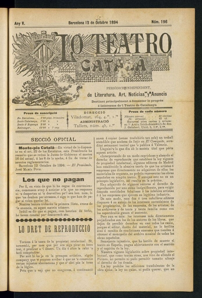 Miniatura de Lo Teatro Catalá del 13 de octubre de 1894