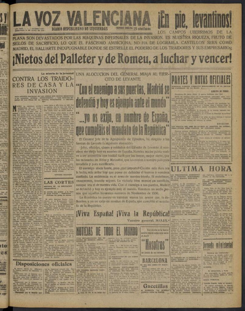 Miniatura de La Voz Valenciana del 15 de junio de 1938