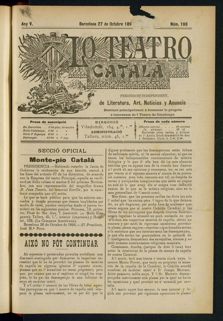 Miniatura de Lo Teatro Catalá del 27 de octubre de 1894