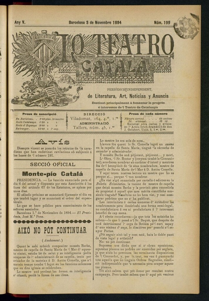 Miniatura de Lo Teatro Catalá del 3 de novembre de 1894