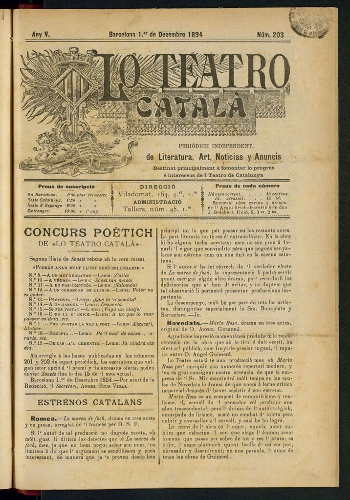 Miniatura de Lo Teatro Catalá del 1 de decembre de 1894