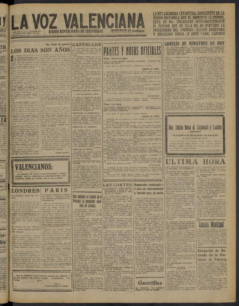 Miniatura de La Voz Valenciana del 27 de junio de 1938