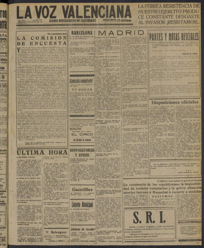 Miniatura de La Voz Valenciana del 29 de junio de 1938