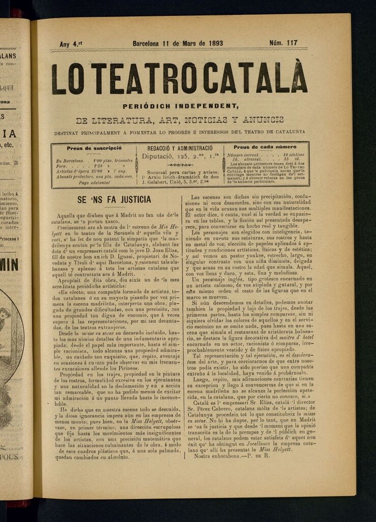 Miniatura de Lo Teatro Catalá  del 11 de mars de 1893