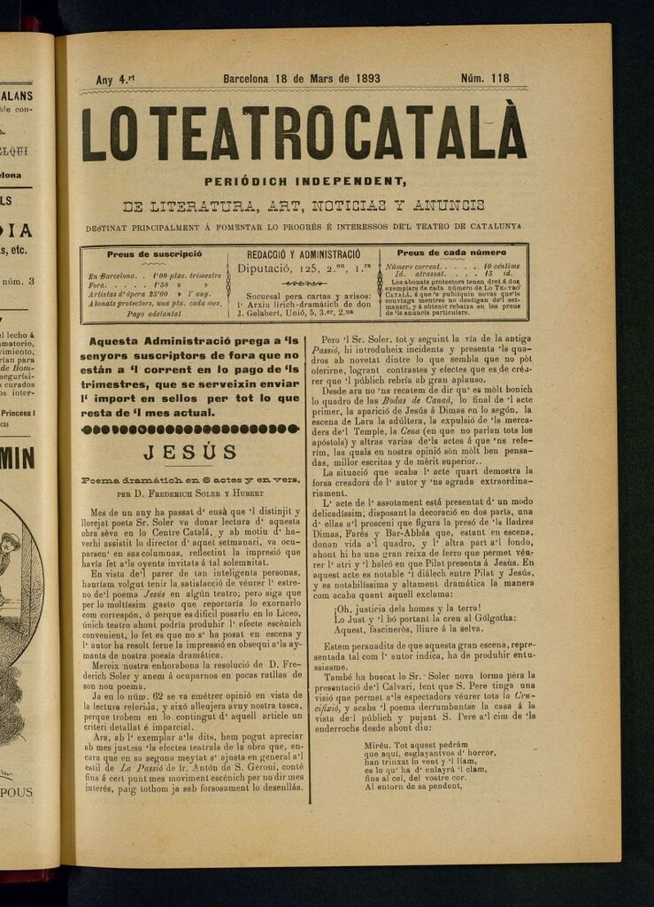 Miniatura de Lo Teatro Catalá  del 18 de mars de 1893