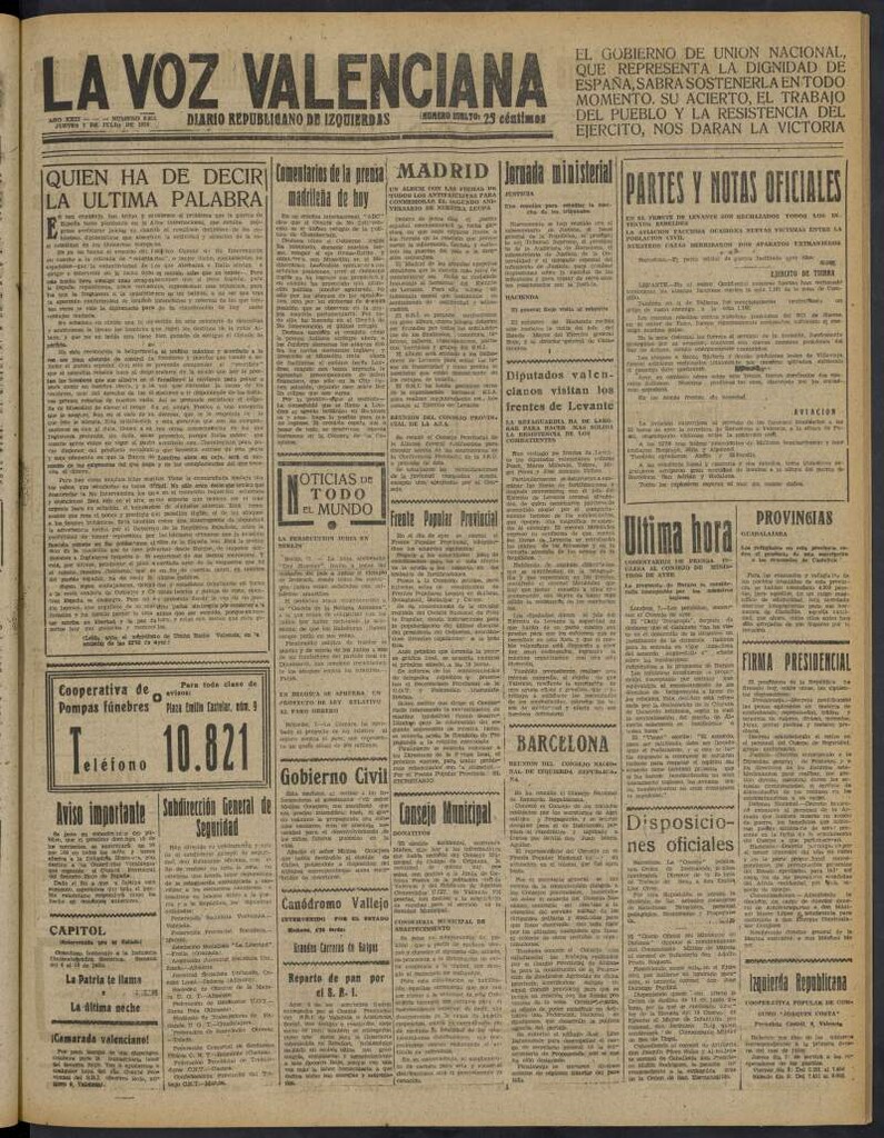 Miniatura de La Voz Valenciana del 7 de julio de 1938