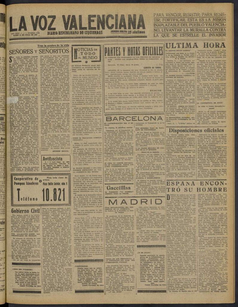 Miniatura de La Voz Valenciana del 11 de julio de 1938