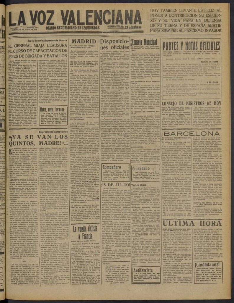 Miniatura de La Voz Valenciana del 12 de julio de 1938