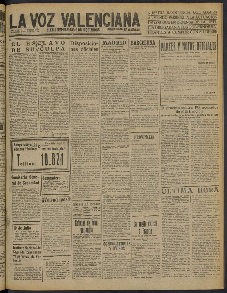 Miniatura de La Voz Valenciana del 13 de julio de 1938