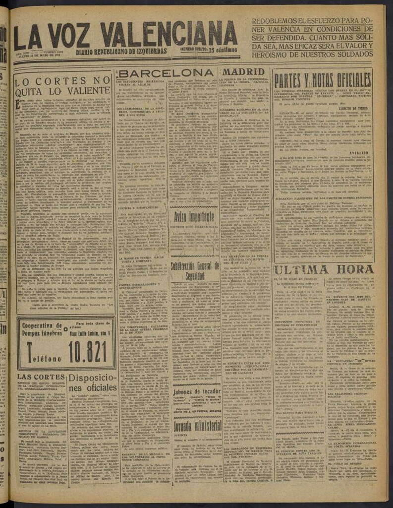 Miniatura de La Voz Valenciana del 14 de julio de 1938