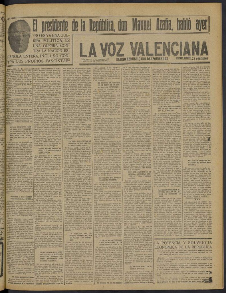 Miniatura de La Voz Valenciana del 19 de julio de 1938