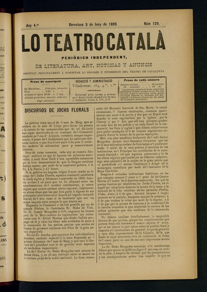 Miniatura de Lo Teatro Catalá  del 3 de juny de 1893