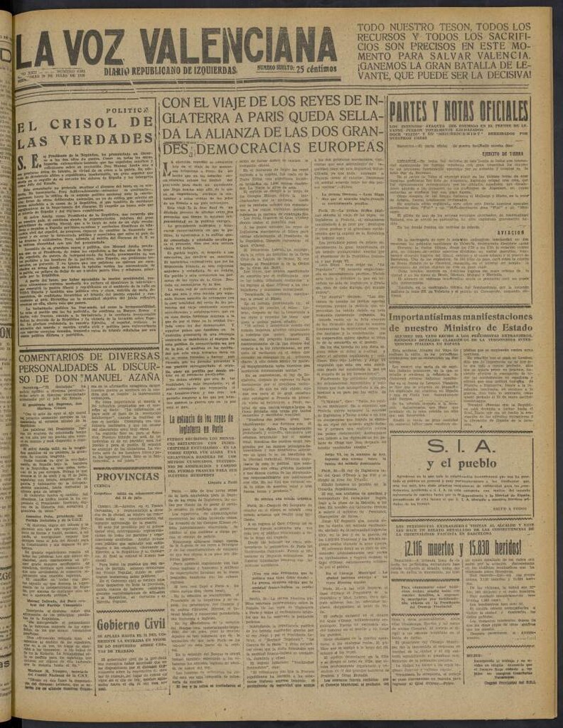 Miniatura de La Voz Valenciana del 20 de julio de 1938