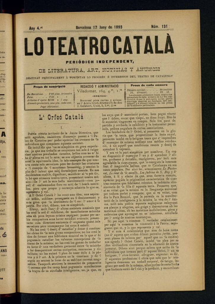 Miniatura de Lo Teatro Catalá  del 17 de juny de 1893