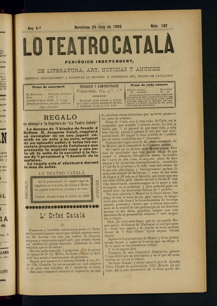 Miniatura de Lo Teatro Catalá  del 24 de juny de 1893