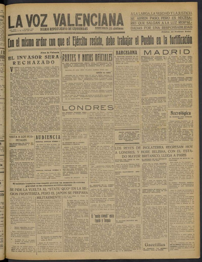Miniatura de La Voz Valenciana del 22 de julio de 1938