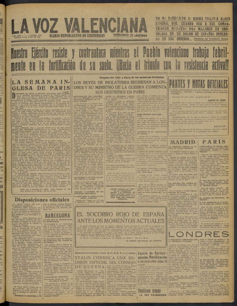 Miniatura de La Voz Valenciana del 23 de julio de 1938