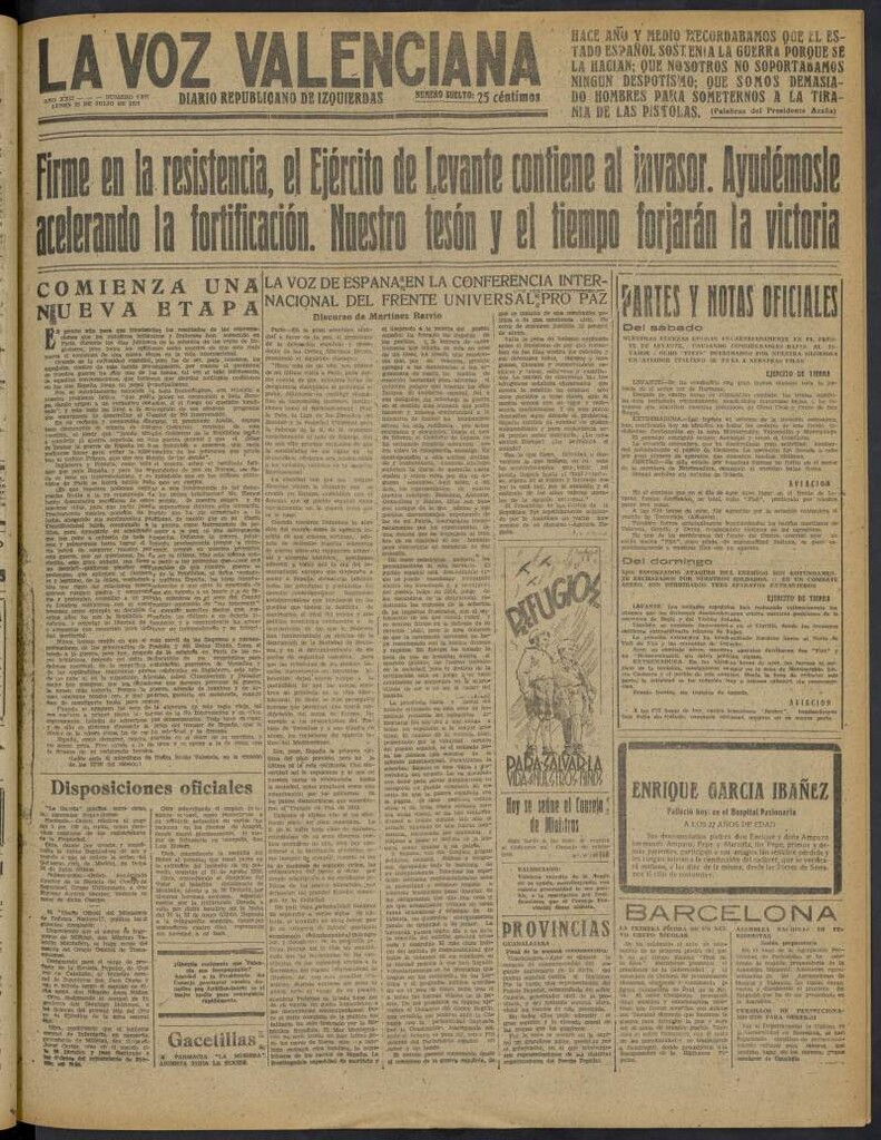 Miniatura de La Voz Valenciana del 25 de julio de 1938