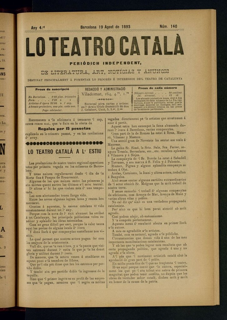 Miniatura de Lo Teatro Catalá  del 19 de agost de 1893