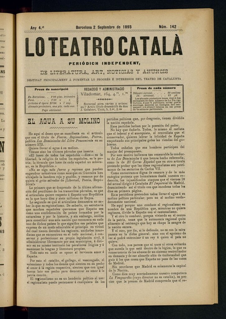 Miniatura de Lo Teatro Catalá  del 2 de septembre de 1893