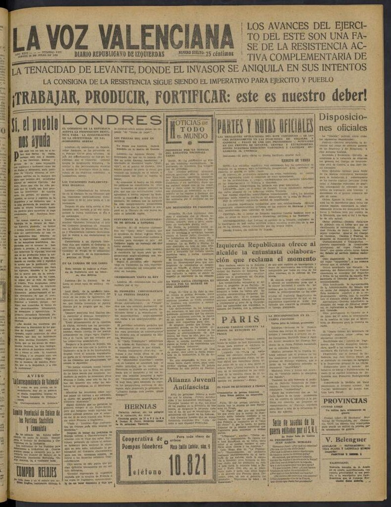 Miniatura de La Voz Valenciana del 28 de julio de 1938