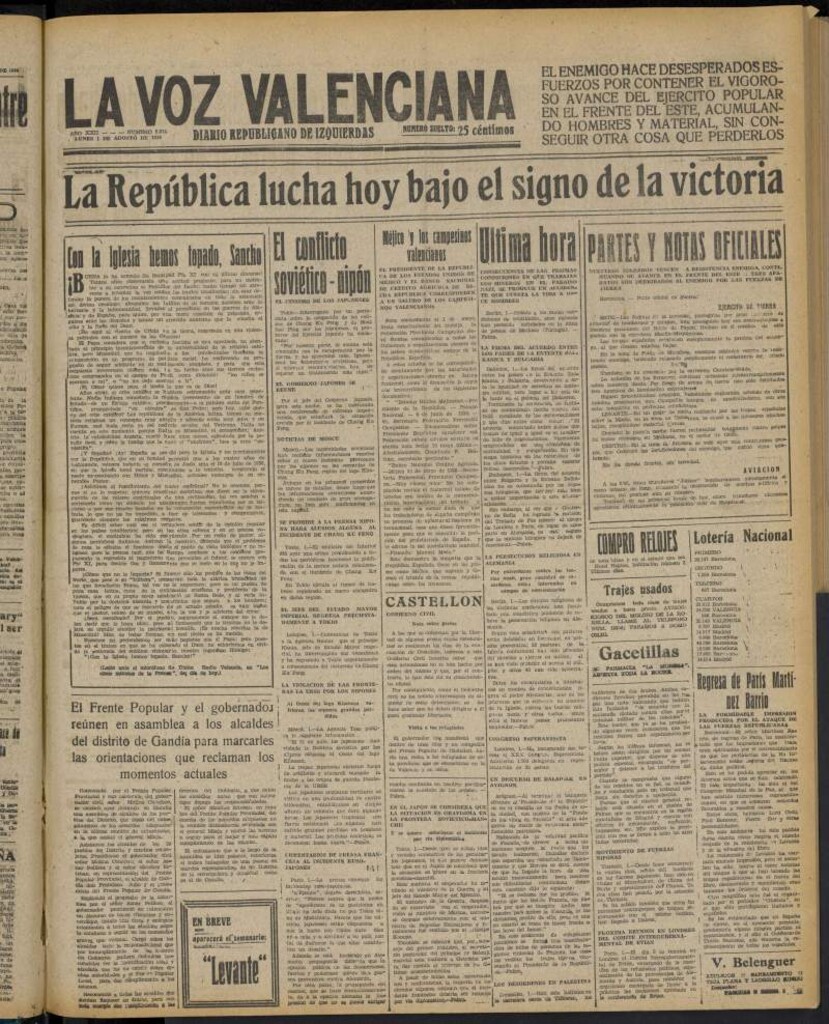 Miniatura de La Voz Valenciana del 1 de agosto de 1938