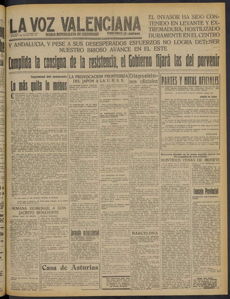 Miniatura de La Voz Valenciana del 2 de agosto de 1938